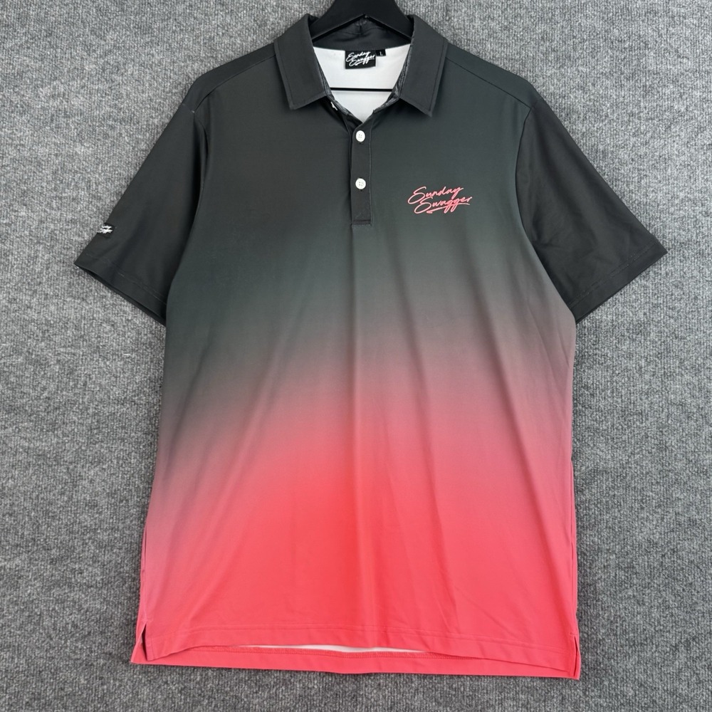 Sunday Swagger Performance Polo Shirt Mens L Green Ombre Faded Golf Short Sleeve